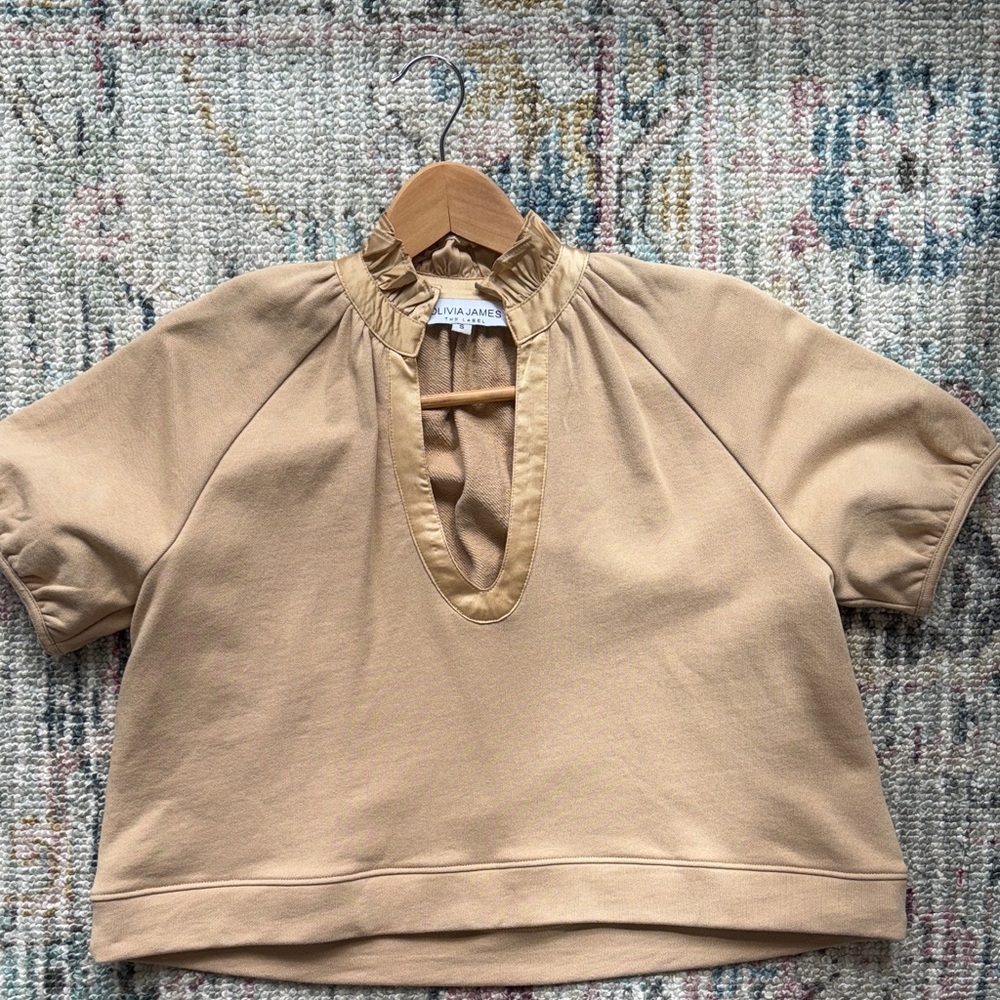 Olivia James Beige Keyhole Blouse